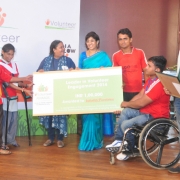  The Indiaability Foundation team  being felicitated for emerging a  winner in the Leader in Volunteering Engagement category