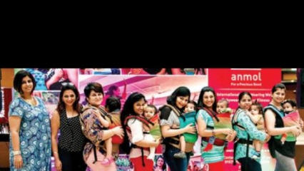 Moms a part of JAMM from all over Mumbai with their babies wrapped up in Anmol creations to celebrate International Babywearing 