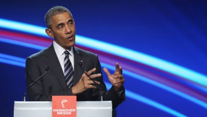  US President Barack Obama speaks during the official opening ceremony of the Hanover industry Fair at the Hannover Congress Ce